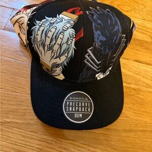 Bioworld Black Anime Panel Snapback Hat with Blue and Red Accents